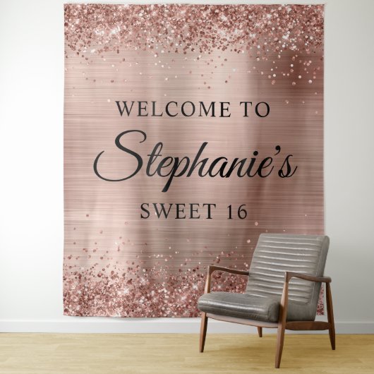 きらびやかなバラゴールドフォイルへようこそ甘い16 タペストリー (インサイチュ)