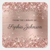きらびやかなバラゴールドフォイルエレガントスクリプト蔵書票 スクエアシール (正面)