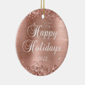 きらびやかなバラゴールドフォイルハッピーホリデーズフォト セラミックオーナメント (右)