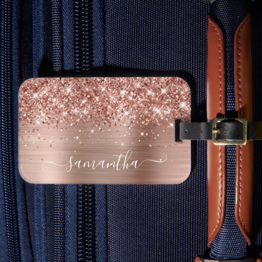 きらびやかなバラゴールドフォイルモダンシグネチャー ラゲッジタグ (正面インサイチュ4)