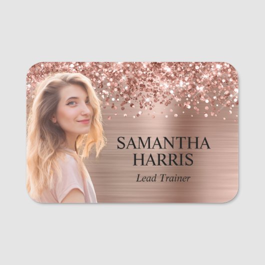 きらびやかなバラゴールドフォイル切り出し写真 名札 (正面)