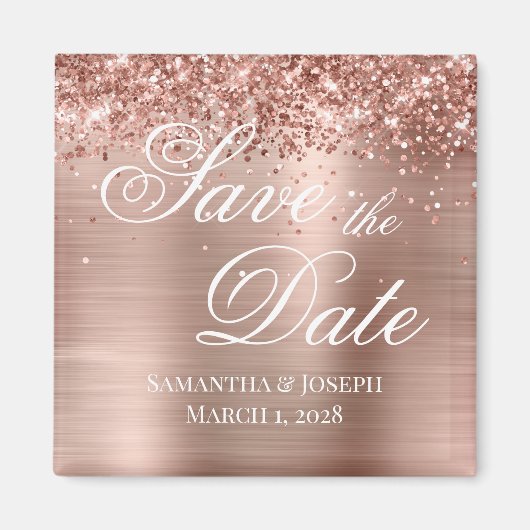 きらびやかなバラゴールドフォイル日付を保存 マグネット (正面)