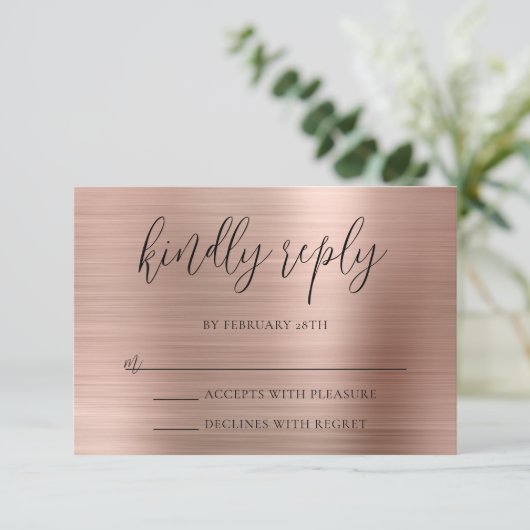 きらびやかなバラゴールドフォイル親切にリプライ結婚ズ 出欠カード (スタンド正面)