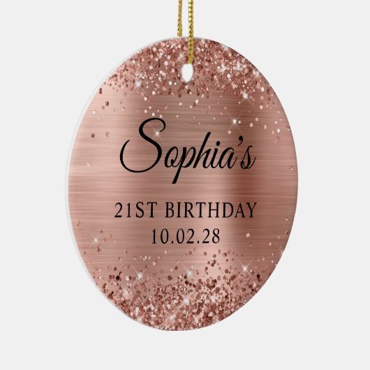 きらびやかなバラゴールドフォイル21stバースデーフォト セラミックオーナメント (右)