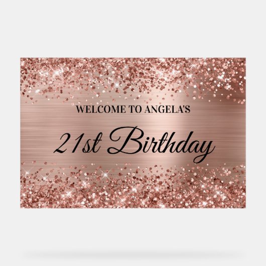 きらびやかなバラゴールドフォイル21th誕生日へようこそ アクリルサイン (正面)