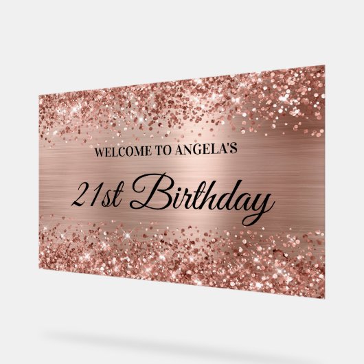きらびやかなバラゴールドフォイル21th誕生日へようこそ アクリルサイン (傾斜)
