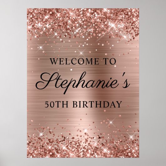 きらびやかなバラゴールドフォイル50誕生日18x24 ポスター (正面)