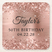 きらびやかなバラゴールドフォイル50誕生日 スクエアペーパーコースター (正面)