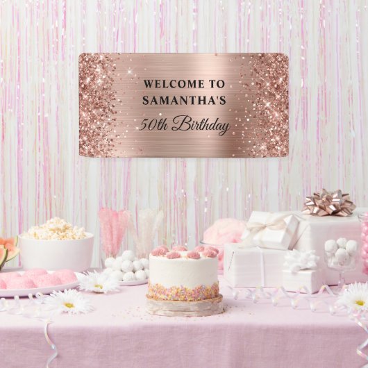 きらびやかなバラゴールドフォイル50誕生日 横断幕 (パーティー)