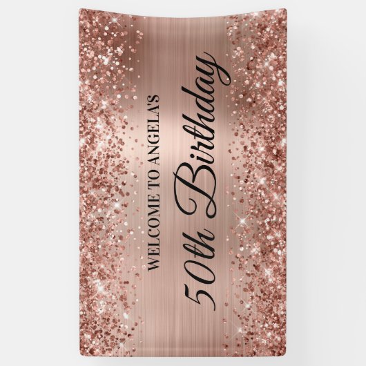 きらびやかなバラゴールドフォイル50th誕生日へようこそ 横断幕 (縦)