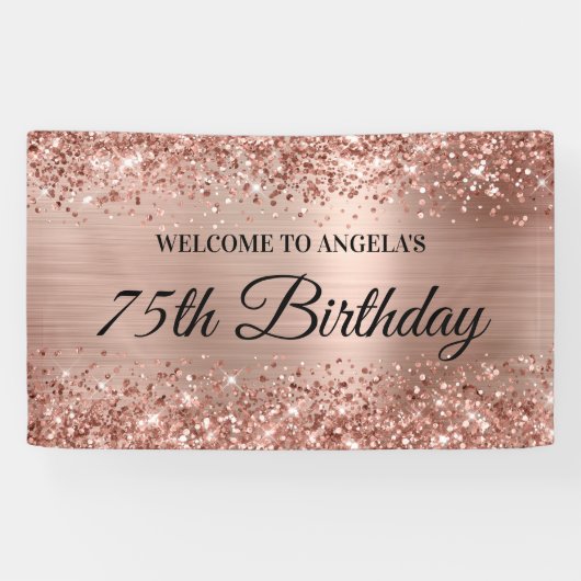 きらびやかなバラゴールドフォイル75th誕生日へようこそ 横断幕 (横)