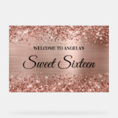 きらびやかなバラゴールドフォイルSweet sixteenへようこそ アクリルサイン (正面)