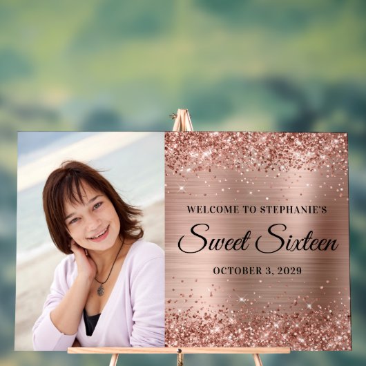 きらびやかなバラゴールドフォイルSweet sixteenウェルカムビッグ アクリルサイン (ニュートラル)