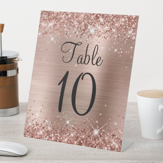 きらびやかなバラゴールド結婚フォイルのテーブル番号記号 台座サイン (インサイチュ)