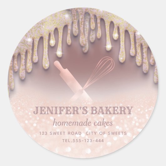 きらびやかなバラ転が金ゴールドのピン&ウィスクシェフベーカリー ラウンドシール (正面)