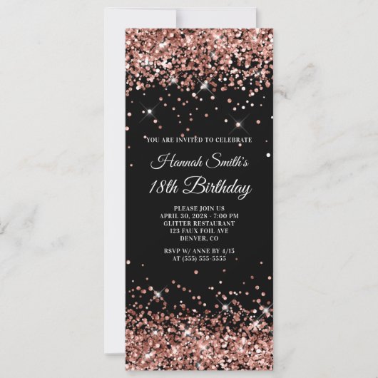 きらびやかなバラ金ゴールドとブラック18誕生日 招待状 (正面)