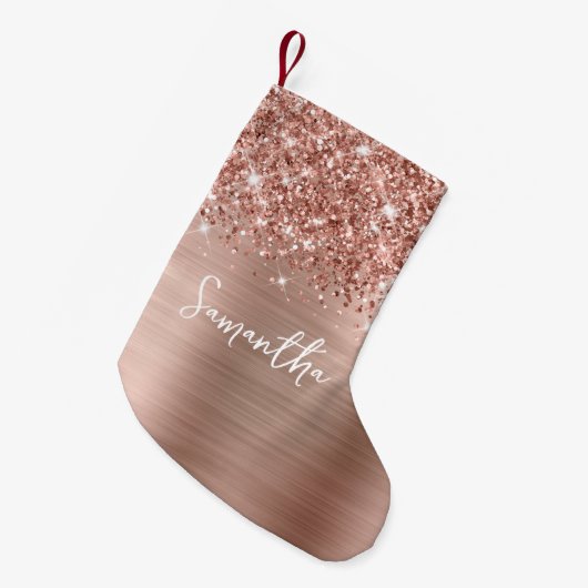 きらびやかなバラ金ゴールドガラス名 スモールクリスマスストッキング (正面 (吊り時))