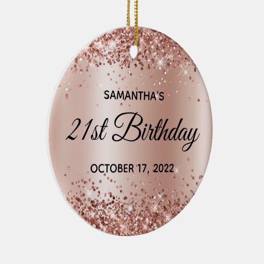 きらびやかなバラ金ゴールドグラデーションきらめく21歳の誕生日 セラミックオーナメント (右)