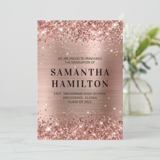 きらびやかなバラ金ゴールドグラデーションフォイル卒業 案内状 (スタンド正面)