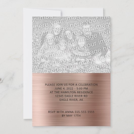 きらびやかなバラ金ゴールドグラデーションフォイル卒業 案内状 (裏面)