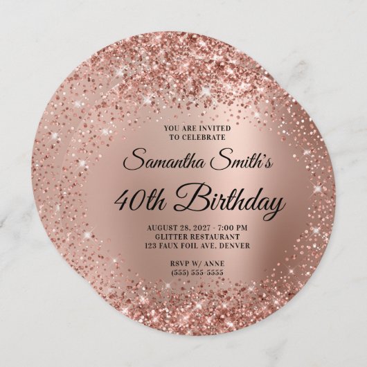 きらびやかなバラ金ゴールドグラデーションモノグラム40th誕生日 招待状 (正面/裏面)