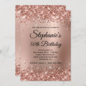 きらびやかなバラ金ゴールドグラデーションモノグラム50誕生日 招待状 (正面/裏面)