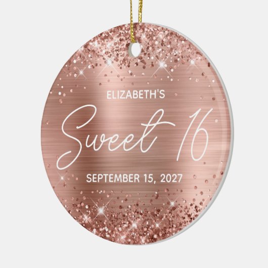 きらびやかなバラ金ゴールドグラムモダンスウィート16写真 セラミックオーナメント (左)