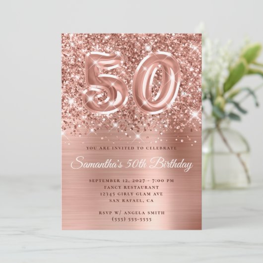 きらびやかなバラ金ゴールドグラーム第50誕生日 招待状 (スタンド正面)