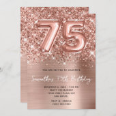 きらびやかなバラ金ゴールドバルーングラム75誕生日 招待状 (正面/裏面)