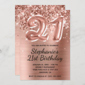 きらびやかなバラ金ゴールドバルーン21st誕生日 招待状 (正面/裏面)