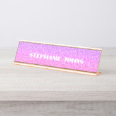 きらびやかなバラ金ゴールドピンクモノグラム名前をカスタムするギフト デスクネームプレート (正面)