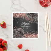 きらびやかなバラ金ゴールドブラックフローラグラムSweet sixteen スタンダードカクテルナプキン (インサイチュ)