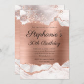 きらびやかなバラ金ゴールドホワイトアゲートフォイル30th誕生日 招待状 (正面/裏面)