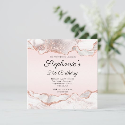 きらびやかなバラ金ゴールドホワイトアゲート赤面21歳の誕生日 招待状 (スタンド正面)