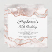 きらびやかなバラ金ゴールドホワイトアゲート50誕生日 招待状 (正面/裏面)