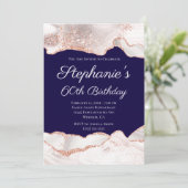 きらびやかなバラ金ゴールドホワイトアゲート60誕生日海軍 招待状 (スタンド正面)