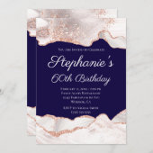 きらびやかなバラ金ゴールドホワイトアゲート60誕生日海軍 招待状 (正面/裏面)