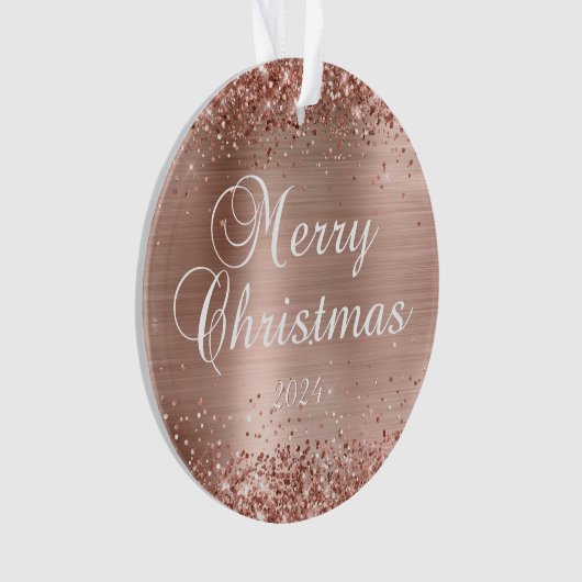 きらびやかなバラ金ゴールドメリークリスマスファミリーフォト オーナメント (正面)