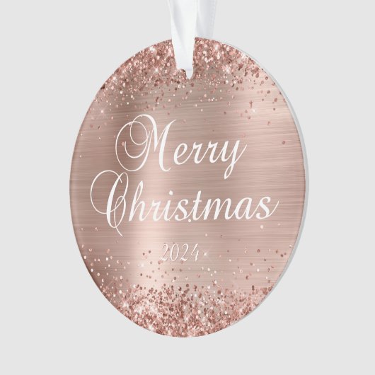 きらびやかなバラ金ゴールドメリークリスマスファミリーフォト オーナメント (正面)