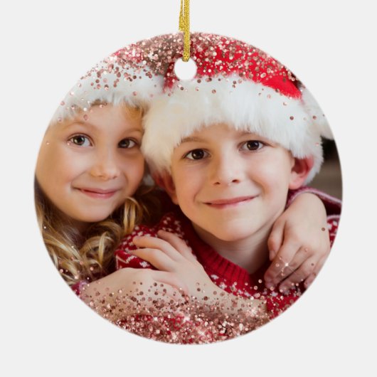 きらびやかなバラ金ゴールドメリークリスマスファミリーフォト セラミックオーナメント (裏面)
