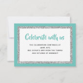 きらびやかなバルミツワーティール（緑がかった色）とシルバー詳細カード 招待状 (正面)