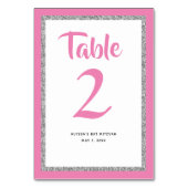 きらびやかなバルミツワーピンクとシルバーの長方形 テーブルナンバー (裏面)