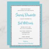 きらびやかなバルミツワーブルーとシルバー大 招待状 (正面/裏面)