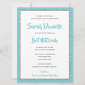 きらびやかなバルミツワーブルーとシルバー大 招待状 (正面)