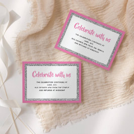 きらびやかなバルミツワーホットピンク&シルバー詳細カード 招待状