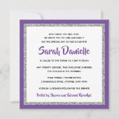 きらびやかなバルミツワー、ティール（緑がかった色）、シルバースクエア 招待状 (正面)