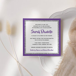 きらびやかなバルミツワー、ティール（緑がかった色）、シルバースクエア 招待状