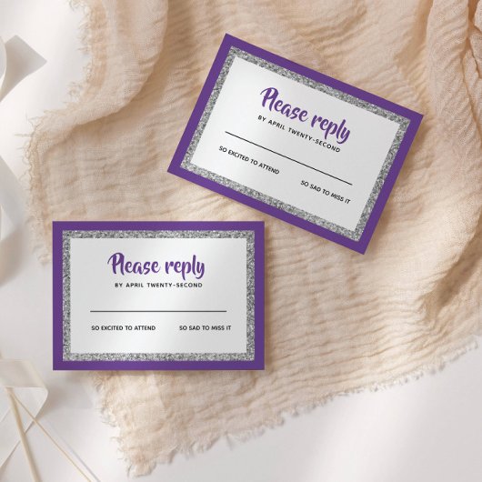 きらびやかなバルミツワー、紫と銀 出欠カード