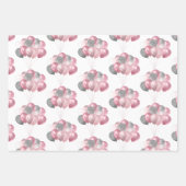 きらびやかなバルーンバンチピンクとシルバーパターン ラッピングペーパーシート (正面)