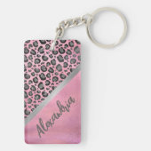 きらびやかなヒョウ柄つやのあるホットピンクカスタマイズ キーホルダー (裏面)
